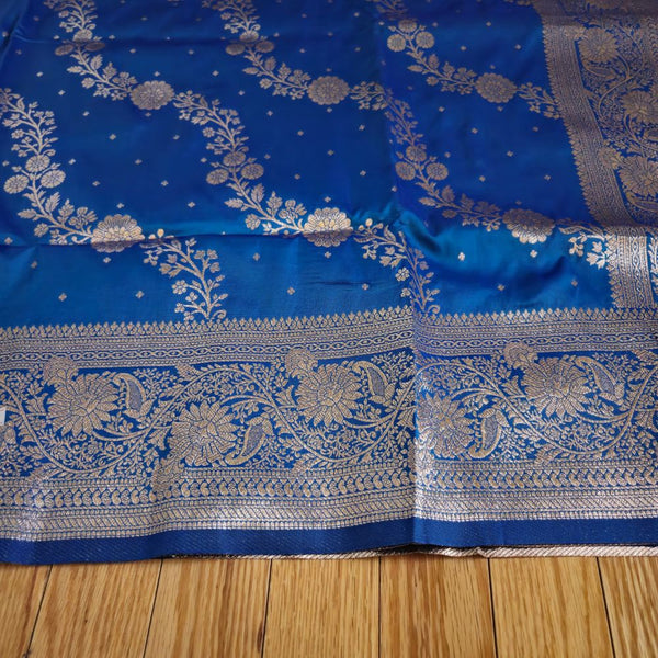 Royal Blue Banarasi Silk Saree with Silver Zari Embroidery