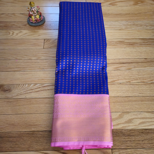 Premium Kanji Silk - Royal Blue & Pink