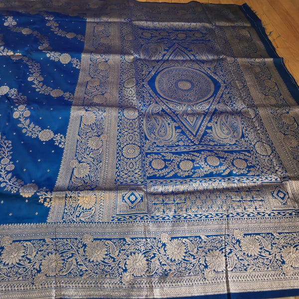 Royal Blue Banarasi Silk Saree with Silver Zari Embroidery