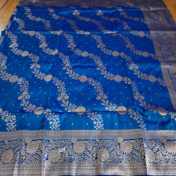 Royal Blue Banarasi Silk Saree with Silver Zari Embroidery