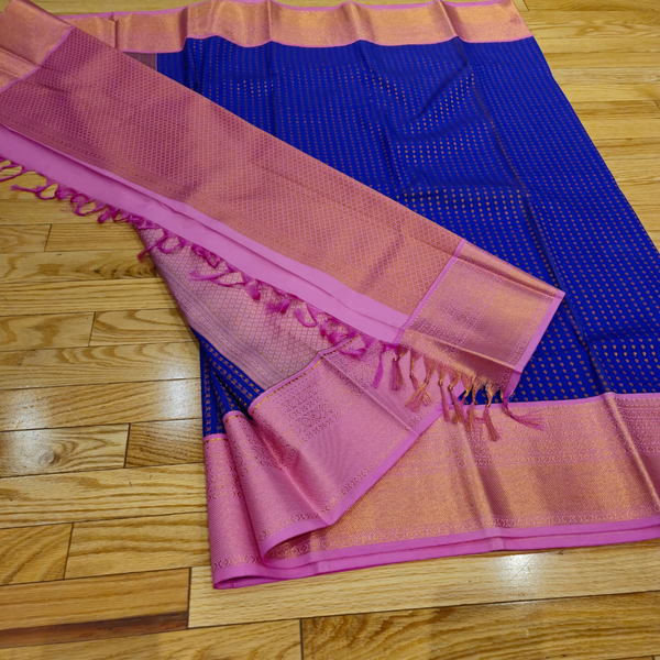 Premium Kanji Silk - Royal Blue & Pink