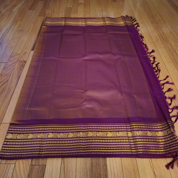 Premium Kanji Silk Saree – Mustard Yellow with Maroon Zari Border