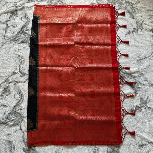 Banarasi mixed with crape saree,black saree