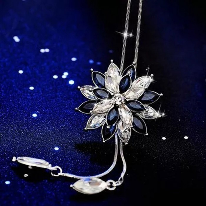 Snow Flake pendant long chain necklace